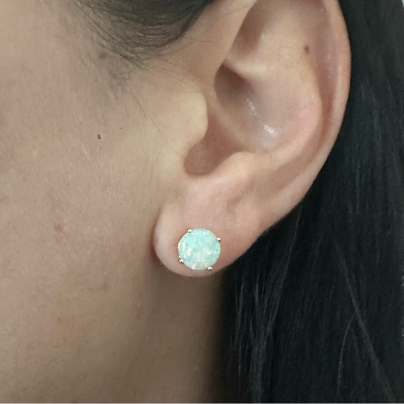 14k Solid Gold Opal Cabochon Post Earrings - Picture 15 of 16